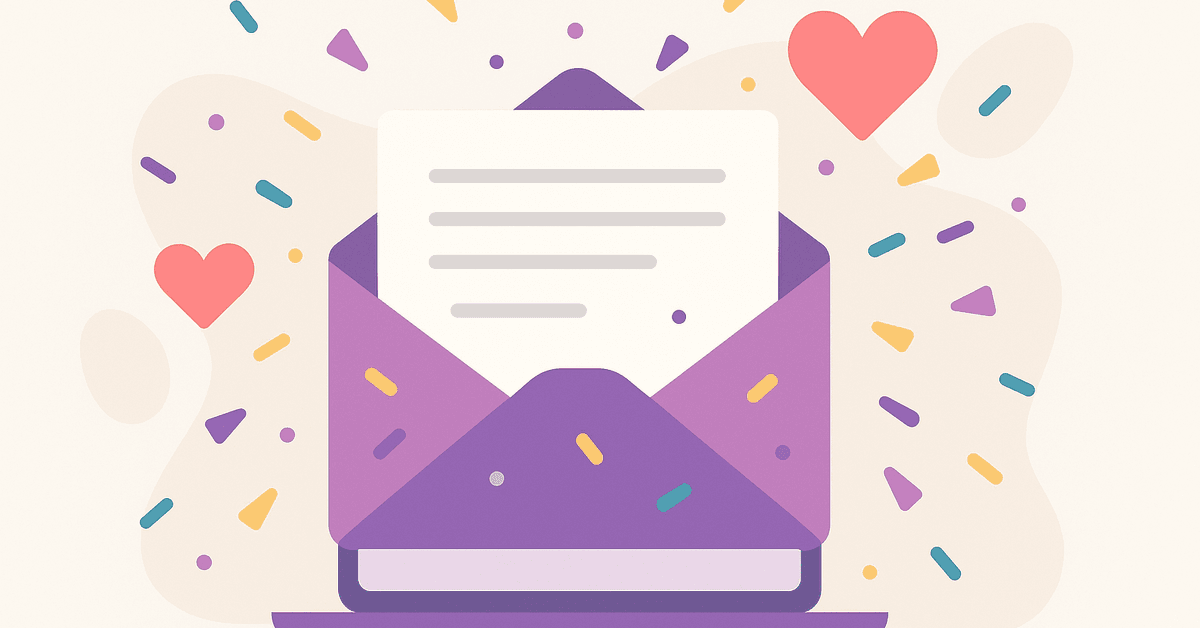 Envelope and confetti newsletter illustration.